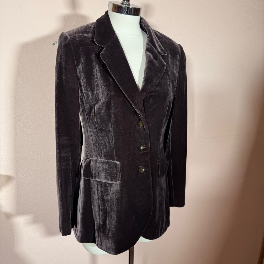 Vintage 1990’s Art deco purple grey silk velvet oversized luxury formal blazer - Picture 3 of 17